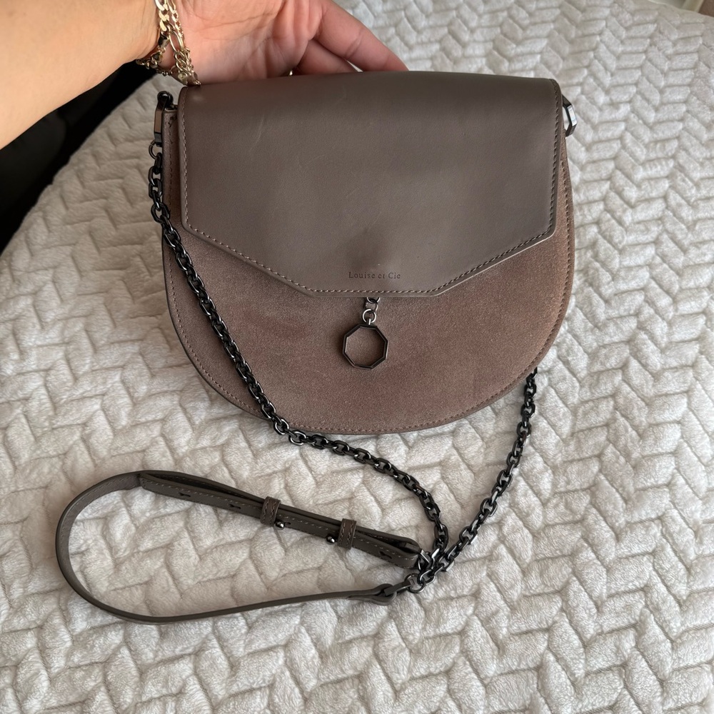 Louise et Cie Jael Shoulder Bag Leather and Brown Suede Taupe Chain Crossbody